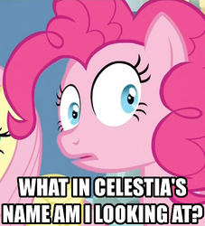 Size: 454x500 | Tagged: safe, fluttershy, pinkie pie, g4, image macro, reaction image