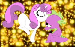 Size: 1000x625 | Tagged: safe, artist:polarbearcopboss, artist:saran rape, spike, sweetie belle, g4, crying, female, kissing, male, ship:spikebelle, shipping, straight