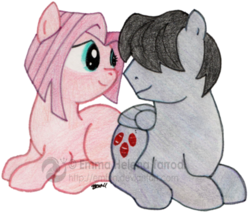 Size: 400x345 | Tagged: safe, artist:emfen, quarterback, vidala swoon, pony, g4, fanfic, female, hair over eyes, male, quarterswoon, shipping, simple background, straight, transparent background
