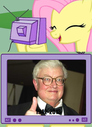 Size: 562x770 | Tagged: safe, fluttershy, g4, dead, exploitable meme, laughing, roger ebert, tv meme