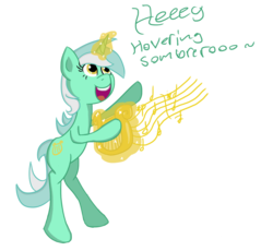 Size: 1200x1105 | Tagged: safe, artist:roflpony, lyra heartstrings, pony, unicorn, g4, bipedal, female, happy, lyre, magic, simple background, solo, standing, transparent background