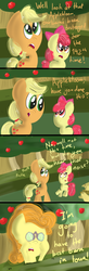 Size: 512x1561 | Tagged: safe, artist:colgatetail, apple bloom, applejack, carrot top, golden harvest, g4, comic