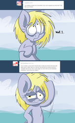 Size: 992x1623 | Tagged: safe, artist:extradan, derpy hooves, oc:jerky hooves, g4, ask, bust, text, tumblr