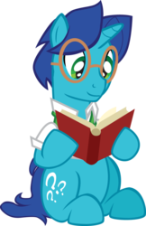 Size: 965x1485 | Tagged: safe, artist:trotsworth, oc, oc only, pony, unicorn, book, glasses, male, reading, simple background, sitting, stallion, transparent background