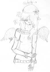 Size: 1327x1906 | Tagged: safe, artist:managodess, fluttershy, human, g4, eared humanization, humanized, traditional art, winged humanization, wip