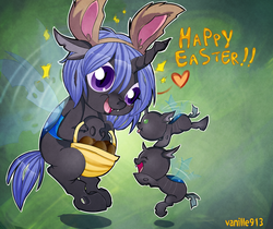 Size: 2500x2100 | Tagged: safe, artist:spookyle, oc, oc only, changeling, blue changeling, bunny ears, easter, egg