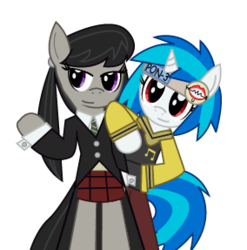 Size: 284x287 | Tagged: safe, artist:sonic-chaos, dj pon-3, octavia melody, vinyl scratch, g4, anime, cosplay, crossover, maka albarn, parody, simple background, soul eater, soul evans, transparent background