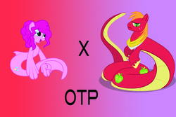 Size: 1500x1000 | Tagged: safe, big macintosh, pinkie pie, lamia, merpony, original species, sea pony, g4, female, male, ship:pinkiemac, shipping, straight