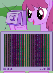 Size: 438x600 | Tagged: safe, berry punch, berryshine, earth pony, pony, g4, commodore 64, corrupted, error, exploitable meme, female, mare, solo, tv meme