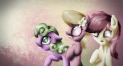Size: 1020x550 | Tagged: safe, artist:agussska, daisy, flower wishes, lily, lily valley, roseluck, g4, flower trio, trio