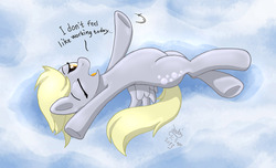 Size: 1400x850 | Tagged: safe, artist:joakaha, derpy hooves, pegasus, pony, g4, female, lazy, mare, solo