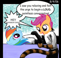 Size: 765x729 | Tagged: safe, edit, rainbow dash, scootaloo, g4, comic, comic sans, concession, joel calley, matthew gein