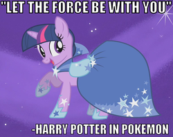 Size: 694x549 | Tagged: safe, twilight sparkle, g4, clothes, dress, gala dress, harry potter (series), image macro, pokémon, quote, star wars, troll quote