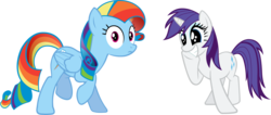 Size: 1500x633 | Tagged: safe, artist:rolin11, rainbow dash, rarity, g4, alternate hairstyle, hilarious in hindsight, mane swap, rainbow fash, simple background, transparent background, vector