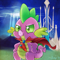 Size: 300x300 | Tagged: dead source, safe, artist:jiayi, spike, g4, cape, clothes, crystal empire, male, solo