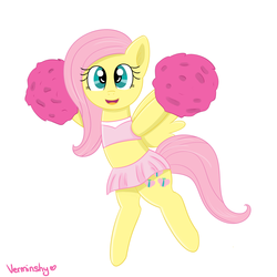 Size: 2000x2000 | Tagged: safe, artist:verminshy, fluttershy, pony, g4, cheerleader, clothes, female, midriff, pom pom, skirt, solo