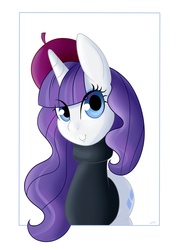 Size: 2000x2800 | Tagged: safe, artist:givenheart, rarity, pony, g4, beatnik rarity, beret, clothes, female, hat, solo, sweater