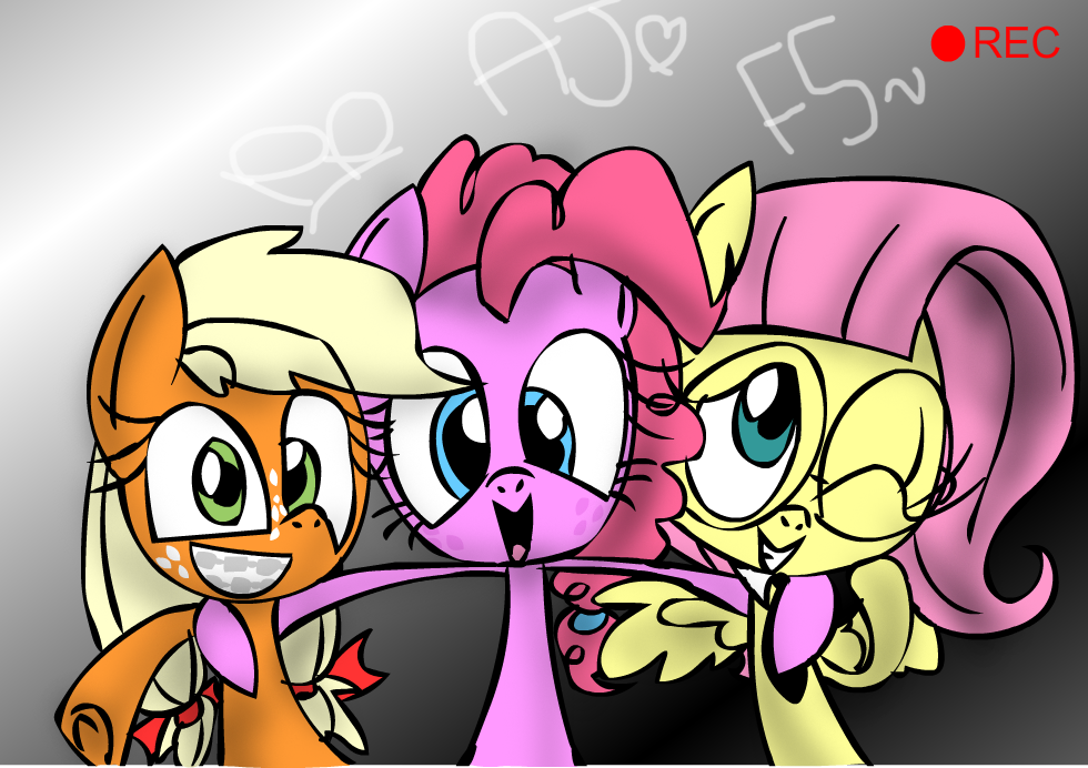 289361 safe, artistmushroomcookiebear, applejack, fluttershy, pinkie pie, acne, adorkable