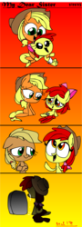 Size: 783x2182 | Tagged: safe, artist:mushroomcookiebear, apple bloom, applejack, earth pony, pony, g4, comic, crying, feels, female, grave, implied death, mare, sad