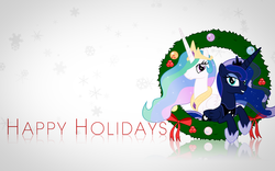 Size: 1920x1200 | Tagged: safe, artist:vexx3, princess celestia, princess luna, g4, christmas, happy holidays, vector, wallpaper, wreath