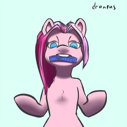 Size: 1000x1000 | Tagged: safe, artist:draneas, vidala swoon, earth pony, pony, g4, bipedal, chest fluff, comb, mouth hold, solo