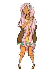 Size: 500x659 | Tagged: safe, artist:lovechafes, fluttershy, human, g4, hippie, hippieshy, humanized