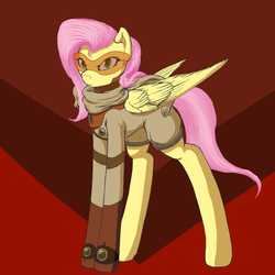 Size: 650x649 | Tagged: safe, artist:vicmanone, fluttershy, pony, g4, badass, clothes, diebuster, female, nono, solo