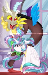 Size: 719x1111 | Tagged: safe, artist:omgproductions, discord, princess celestia, g4, alternate hairstyle