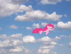 Size: 2304x1728 | Tagged: safe, pinkie pie, g4, flying, ponies in real life, sky