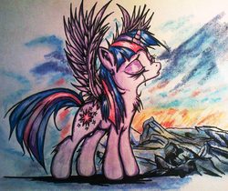 Size: 1641x1376 | Tagged: safe, artist:tomek2289, twilight sparkle, alicorn, pony, g4, chest fluff, crying, female, immortality blues, mare, solo, traditional art, twilight sparkle (alicorn)