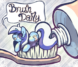 Size: 965x829 | Tagged: safe, artist:crayon-chewer, minuette, pony, g4, female, micro, solo, speech bubble, surreal, toothbrush, toothpaste