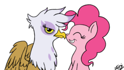 Size: 917x524 | Tagged: safe, artist:vigilantefreak, gilda, pinkie pie, griffon, g4