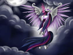 Size: 1600x1200 | Tagged: safe, artist:sevenada, twilight sparkle, alicorn, pony, g4, female, glowing eyes, magic, mare, night, solo, twilight sparkle (alicorn)