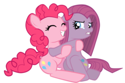 Size: 832x554 | Tagged: safe, artist:momo, pinkie pie, g4, crying, cute, diapinkes, duality, eyes closed, grin, gritted teeth, hug, male, pinkamena diane pie, pinkie cry, simple background, sitting, smiling, transparent background, vector