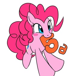 Size: 500x500 | Tagged: safe, artist:30clock, pinkie pie, pony, g4, 5, female, japanese, mouth hold, pixiv, solo