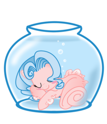 Size: 600x699 | Tagged: safe, artist:boastudio, oc, oc only, oc:bubble bath, merpony, bubble, cute, dorsal fin, eyes closed, fishbowl, lying down, ocbetes, sleeping, solo, underwater, water