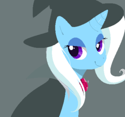 Size: 412x386 | Tagged: safe, artist:jiayi, trixie, pony, unicorn, g4, cape, clothes, female, gem, gray background, hat, lidded eyes, mare, simple background, smiling, solo