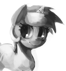 Size: 759x826 | Tagged: safe, artist:mewball, lyra heartstrings, pony, unicorn, g4, female, grayscale, monochrome, simple background, smiling, solo, white background