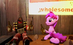 Size: 1280x800 | Tagged: safe, artist:hano, berry punch, berryshine, g4, 3d, beer, demoman, demoman (tf2), drinking, gmod, smiling, team fortress 2