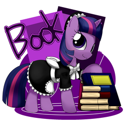 Size: 1100x1100 | Tagged: safe, artist:hoyeechun, twilight sparkle, pony, unicorn, g4, 2013, book, clothes, female, maid, maidlight sparkle, solo, that pony sure does love books, unicorn twilight