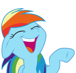 Size: 3100x3000 | Tagged: safe, artist:candy-muffin, rainbow dash, pegasus, pony, friendship is magic, g4, season 1, cute, dashabetes, eyes closed, female, floppy ears, high res, laughing, mare, open mouth, open smile, pointing, raised hoof, show accurate, simple background, smiling, solo, tooth gap, transparent background, underhoof, vector