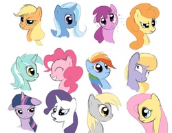 Size: 3300x2550 | Tagged: safe, artist:deerhooves, applejack, berry punch, berryshine, carrot top, cloud kicker, derpy hooves, fluttershy, golden harvest, lyra heartstrings, pinkie pie, rainbow dash, rarity, trixie, twilight sparkle, pegasus, pony, g4, female, mare