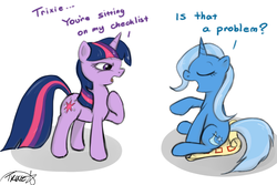 Size: 1500x1000 | Tagged: safe, artist:theparagon, trixie, twilight sparkle, g4, checklist, inconvenient trixie