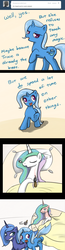 Size: 700x2675 | Tagged: safe, artist:theparagon, princess celestia, princess luna, trixie, g4, comic, prank, s1 luna, this will end in tears and/or a journey to the moon, trolluna