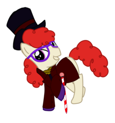 Size: 1074x1146 | Tagged: safe, artist:ai-battle-programer, twist, earth pony, pony, g4, cane, charlie and the chocolate factory, costume, female, glasses, hat, roald dahl, simple background, solo, top hat, transparent background, willy wonka