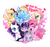 Size: 600x560 | Tagged: safe, artist:koko24, applejack, fluttershy, pinkie pie, rainbow dash, rarity, spike, twilight sparkle, earth pony, pegasus, pony, unicorn, g4, ^^, cute, cute six, dashabetes, diapinkes, eyes closed, heart, jackabetes, mane seven, mane six, one eye closed, open mouth, pixiv, profile, raribetes, shyabetes, sitting, spikabetes, twiabetes, white pupils, wingless spike, wink