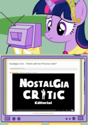 Size: 564x800 | Tagged: safe, twilight sparkle, alicorn, pony, g4, discussion, exploitable meme, female, mare, nostalgia critic, princess, tv meme, twilight sparkle (alicorn), what's with all the princess hate?