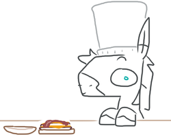 Size: 575x468 | Tagged: safe, artist:weaver, oc, oc only, oc:ice pack, pony, bacon, burger, cheeseburger, chef, food, hamburger, simple background, solo, white background