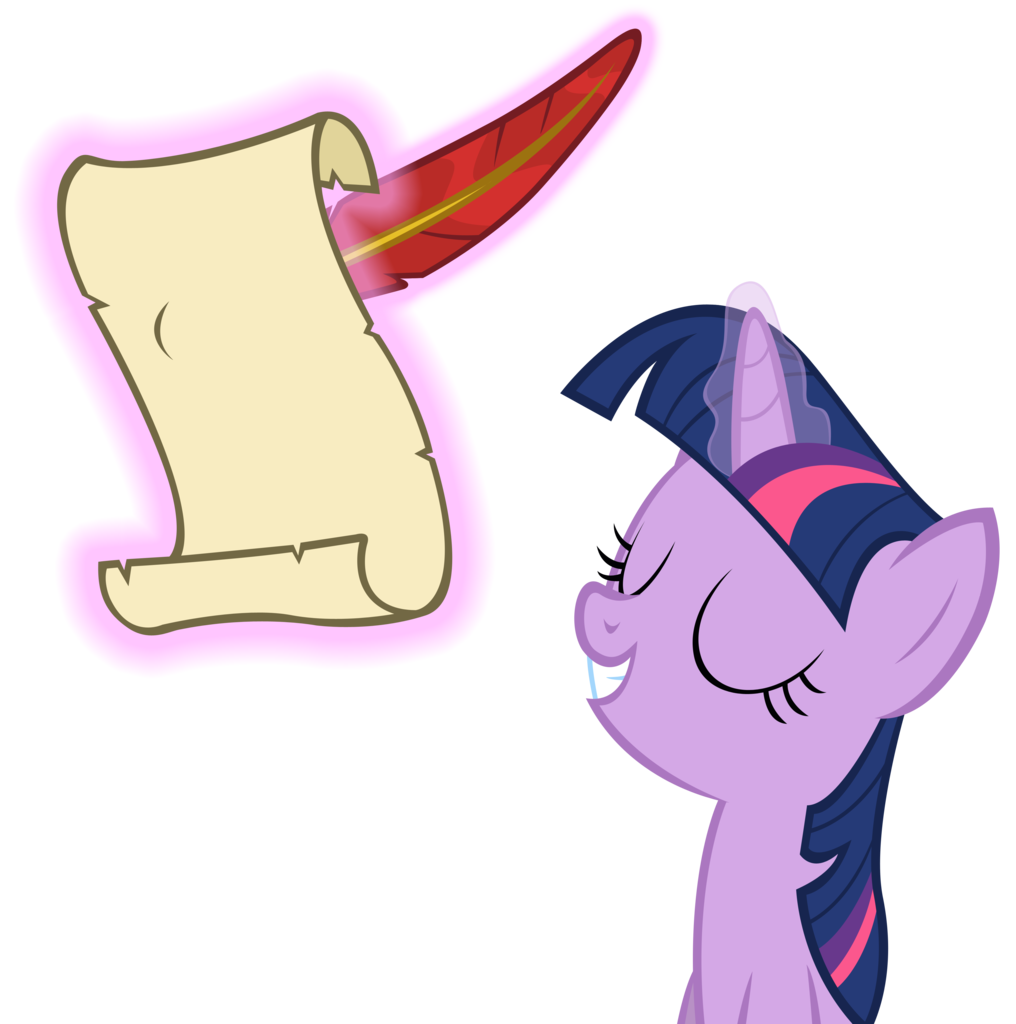 290054 - dead source, safe, artist:dentist73548, twilight sparkle, pony,  unicorn, stare master, absurd resolution, bust, eyes closed, female,  levitation, magic, mare, quill, scroll, simple background, smiling, solo,  telekinesis, transparent background ...