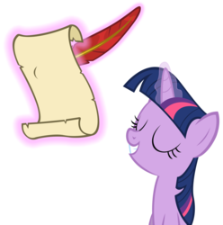 Size: 4226x4261 | Tagged: dead source, safe, artist:dentist73548, twilight sparkle, pony, unicorn, g4, stare master, absurd resolution, bust, eyes closed, female, levitation, magic, mare, quill, scroll, simple background, smiling, solo, telekinesis, transparent background, vector, writing